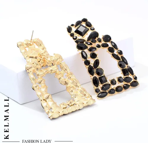 Miniatura 5 de KELMALL Aretes Colgantes de Pedrería Geométricos Gruesos para Mujeres Aretes Colgantes Rectangulares Audaces de Declaración, Joyería de Moda