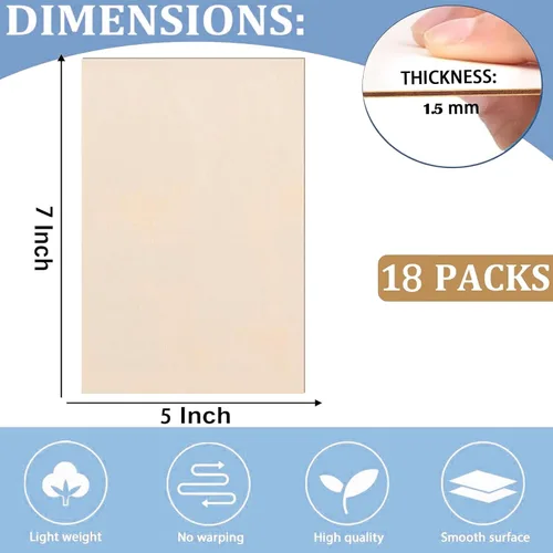 Miniatura 3 de Paquete de 18 hojas de madera de tilo seleccionadas para manualidades, hojas de madera contrachapada de 0.059 in de grosor de 5 x 7 x 1/16 pulgadas