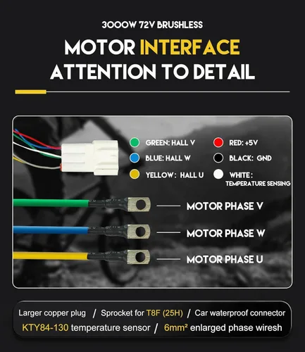 Miniatura 4 de Doinal Motor eléctrico sin escobillas 48V 2000W 4300RPM Go Kart Motor con 6mm² Fase Cable Detección de temperatura DC eléctrico sin escobillas