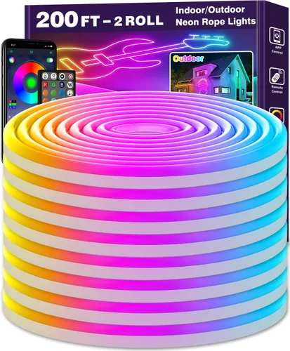 Miniatura 10 de Tira de luces de neón de 20 pies, cuerda de luces LED flexible con aplicación/control remoto, múltiples modos de luces, luces de neón LED RGB IP65