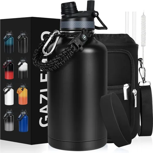 Miniatura 19 de GAZLEMHO Botella de agua aislada de 40 onzas con pajilla y boquilla, tapa 2-en-1, acero inoxidable de triple pared al vacío, fría durante 48H, a