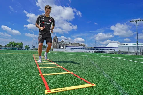 Miniatura 3 de Kwik Goal Escalera Agility Amarilla Rojo, 20 pies de largo x 20 pies de ancho