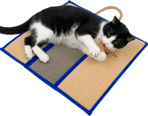 Miniatura 13 de SmartyKat Rascador de gato con rampa de ángulo de sisal, superficie de sisal tejida natural y estructura de madera estable con hierba gatera orgánica