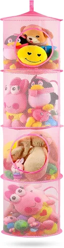 Miniatura 14 de Almacenamiento Colgante para Juguetes de Peluche, Organizador de Almacenamiento de Peluches Plegable para Rincón con 4 Compartimentos, Organizador