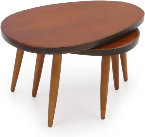 Miniatura 2 de Muebles en miniatura, 2 piezas, mesa de casa de muñecas, juego de mesa triangular de madera, escala 1/12, accesorios de modelo de casa pequeña
