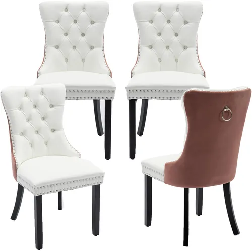 Miniatura 85 de LKTART Juego de 2 sillas de comedor de terciopelo, sillas de comedor copetudas con ribete de anillo de clavo, silla de comedor tapizada con patas