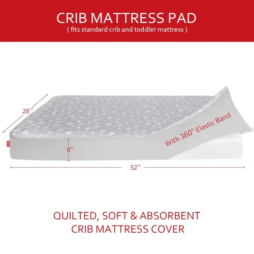 Miniatura 6 de Paquete de 2 protectores de colchón para cuna, impermeables, acolchados, de 52 x 28 pulgadas, extra suave, transpirable, para cama de niños Estrella