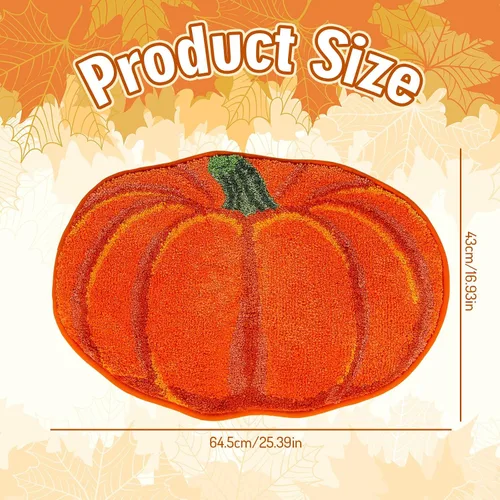 Miniatura 3 de AnyDesign Alfombra de baño de otoño, bonita alfombra de baño con forma de calabaza, alfombra de ducha antideslizante naranja otoñal, alfombra