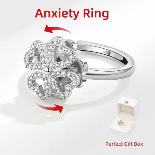 Miniatura 2 de Anillo de ansiedad para mujer, anillo ajustable de plata de ley 925, anillo giratorio con caja de regalo de joyería