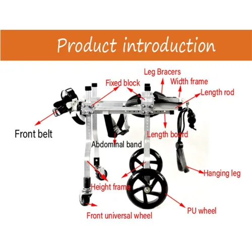 Miniatura 3 de Dog Pet Wheelchair Dog Wheelchair 4 Wheels Mobility Rear Support Adjustable Stainless Steel Cart Pet Cat Dog Wheelchair Hind Leg (XXXS)