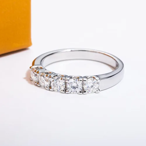 Miniatura 4 de Anillos de eternidad de moissanita, anillos de boda, color D, claridad VVS1, redondo, corte brillante, plata de ley 925, 56 piedras, anillos