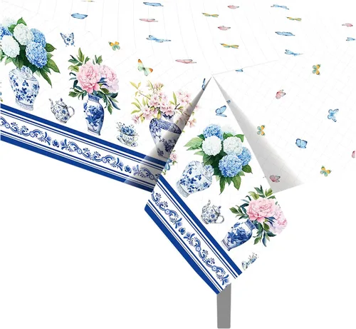 Miniatura 63 de 1 paquete de mantel de plástico con diseño de bandera americana del 4 de julio para fiesta, 54 x 87 pulgadas de largo, mantel rectangular para bufé