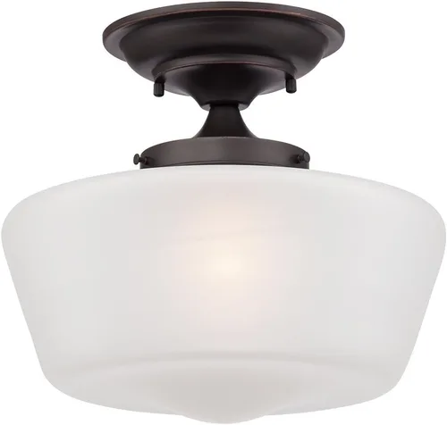 Regency Hill Lámpara de Techo Flotante Rústica de Granja Luminaria Semi Empotrada de 12" de Ancho Bronce con Pantalla de Vidrio Blanco Opal para