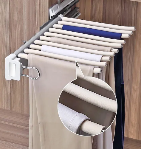 Miniatura 8 de Perchero extraíble para pantalones de acero con 9 brazos, organizador de ropa, de acero inoxidable, extensible para armario, ahorro de espacio
