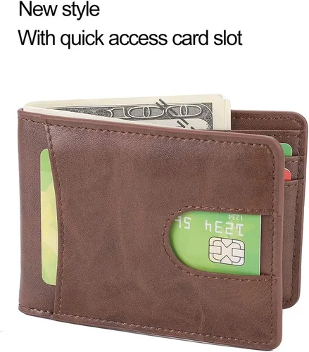 Miniatura 2 de Cartera delgada de bolsillo frontal para hombres Billfold con ventana de identificación de acceso rápido ranura y bloqueo RFID