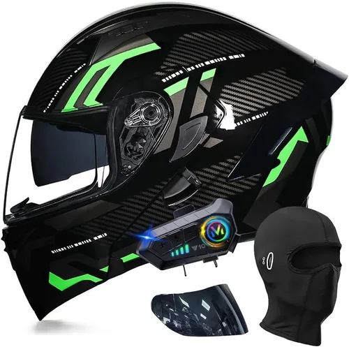 Miniatura 7 de Cascos modulares de motocicleta con Bluetooth, aprobados por DOT, casco de motocicleta de cara completa abatible con doble visera, con altavoces