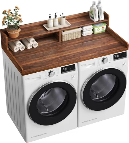 Miniatura 10 de VOPEAK Encimera para lavadora y secadora con estante, encimera de lavadora de 2 niveles, encimera de lavandería amplia de 54 x 27.5 pulgadas, Roble