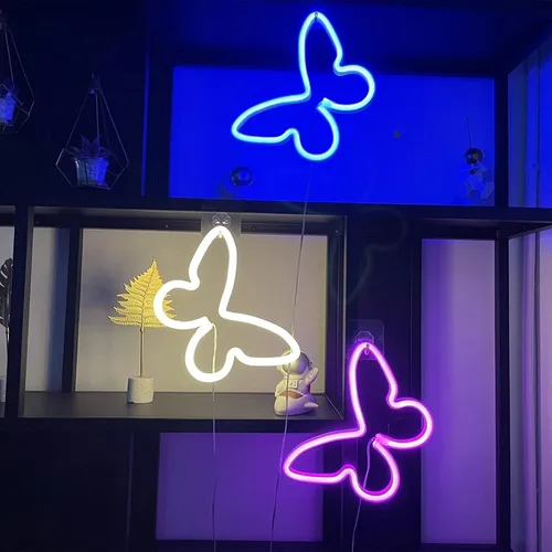 Miniatura 7 de ENUOLI - Luces decorativas LED de neón en forma de mariposa, letrero de neón con forma de mariposa, decoración de luz de neón, funciona