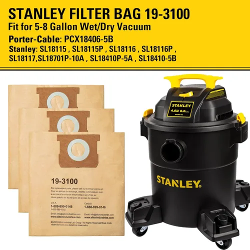 Miniatura 2 de Paquete de 3 bolsas de filtro STANLEY 19-3100, para aspiradora húmeda/seca de 5-8 galones, compatible con STANLEY SL18115 SL18115P SL18116 SL18116P