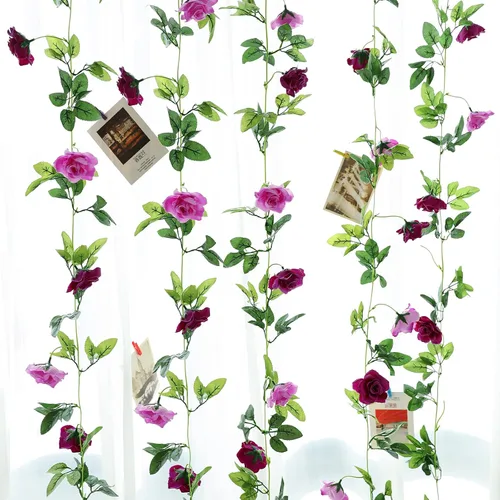 Miniatura 5 de Floweroyal Paquete de 2 guirnaldas de flores artificiales de 15.8 pies, flores de seda falsas de hiedra rosa para colgar en el arco de boda, fiesta