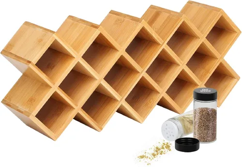 Criss-Cross - Organizador de especias de bambú para encimera de 18 tarros, armario de cocina, armario de pared, almacenamiento de especias para