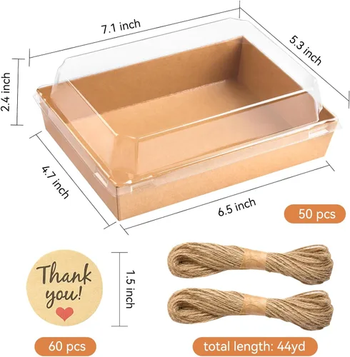 Miniatura 2 de Kucoele Cajas de charcutería grandes de 7 x 5 pulgadas con tapas transparentes, paquete de 50 cajas desechables de postre de panadería, recipientes