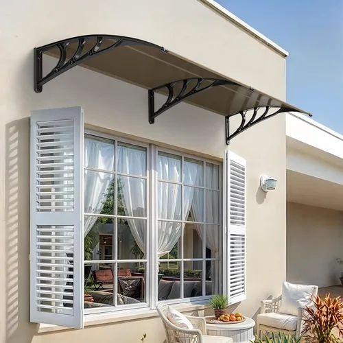 Miniatura 6 de Toldo para ventana de 40 x 80 pulgadas, cubierta de policarbonato para puerta delantera al aire libre, patio (marrón, 1 unidad)