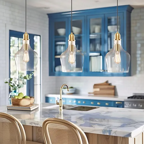Miniatura 8 de INK+IVY Auburn - Iluminación colgante para comedor, luces industriales de cocina, lámpara colgante con forma de campana de vidrio soplado a mano