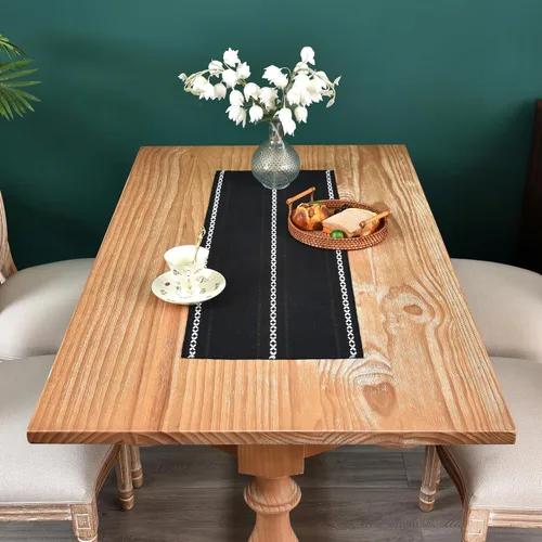 Miniatura 7 de Camino de mesa rústico de granja con rayas trenzadas, caminos de mesa bordados, decoraciones de mesa para cocina, sala de estar, comedor, días
