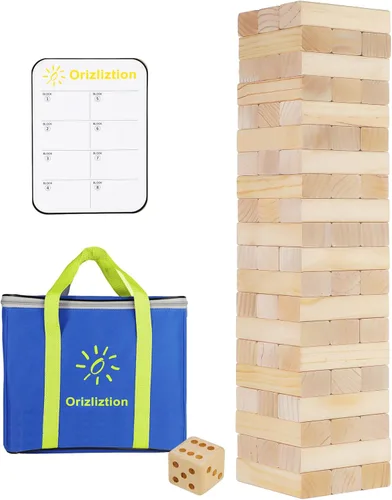 Juego de Torre Tambaleante, Juegos al Aire Libre para Adultos y Niños, Más de 3.3 Pies, 60 Piezas Premium de Juegos de Apilamiento de Madera con