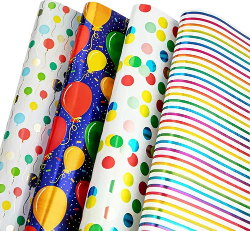 Miniatura 7 de Plum Designs Hojas de papel de regalo – papel de regalo de feliz cumpleaños para niñas, papel de regalo divertido para niñas, 14 hojas de papel