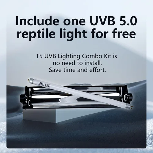 Miniatura 7 de T5 - Kit combinado de iluminación UVB para reptiles, lámpara de 8 W con bombillas Desert 5.0 T5 UVB, lámpara de calor para campana de terrario