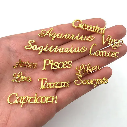 Miniatura 6 de Juego de 48 piezas de dijes de aleación de oro y plata del zodiaco, signos del zodiaco, constelación, palabras para uñas, conjunto de doce 48 dijes