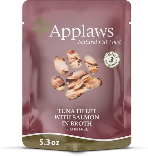 Applaws Wet Cat Food, paquete de 12 bolsas de comida húmeda para gatos con ingredientes limitados, atún con camarones en caldo, 12 bolsas de 5.3
