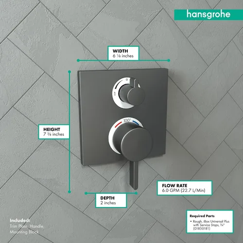 Miniatura 4 de hansgrohe Ecostat 15712341 - Moderna válvula de ducha termostática con control de temperatura en cromo negro cepillado