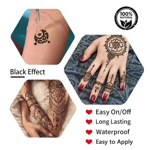 Miniatura 3 de Kit de tatuajes temporales, 6 conos de pasta de tatuaje semipermanentes, pintura artística de cuerpo indio para mujeres, hombres y adolescentes