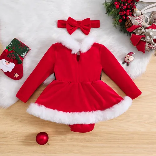 Miniatura 3 de Vestido de Navidad para niña pequeña, vestido de tul de princesa roja de Papá Noel con diadema