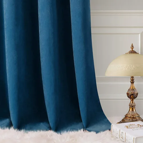 Miniatura 4 de HOMEIDEAS Cortinas de terciopelo opacas de color azul marino, 52 x 96 pulgadas, para oscurecer la habitación, con aislamiento térmico y ojales