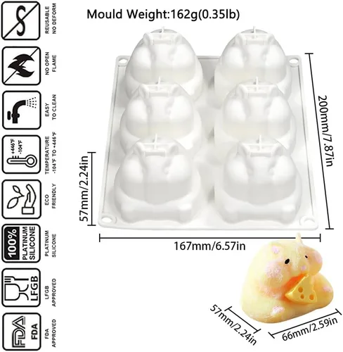 Miniatura 3 de Molde de silicona 3D para pastel de mousse, molde de silicona con forma de animal de hámster, 6 cavidades, molde de silicona flexible de fácil