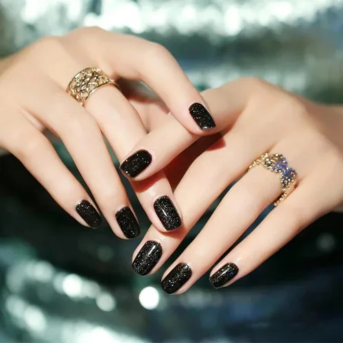 Miniatura 2 de COSMOO Esmalte de uñas de glitter negro de secado rápido, 12 ml, resistente a las astillas, vegano, de secado rápido, con vetas, de larga duración