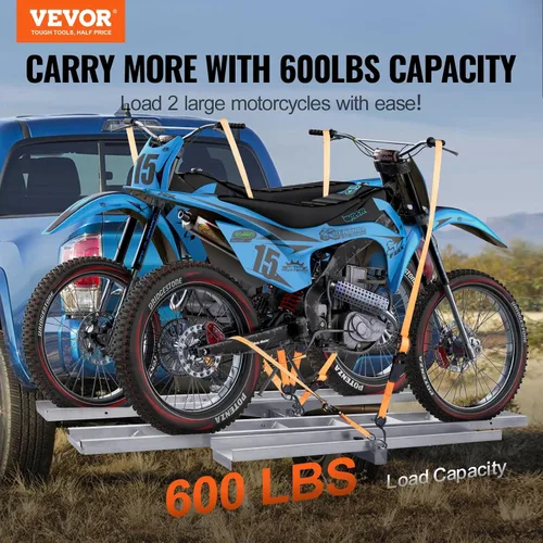 Miniatura 2 de VEVOR Portabicicletas, 2 bicicletas de 600 libras, soporte de enganche de motocicleta de aluminio, rampa de carga, transportador de remolque de moto