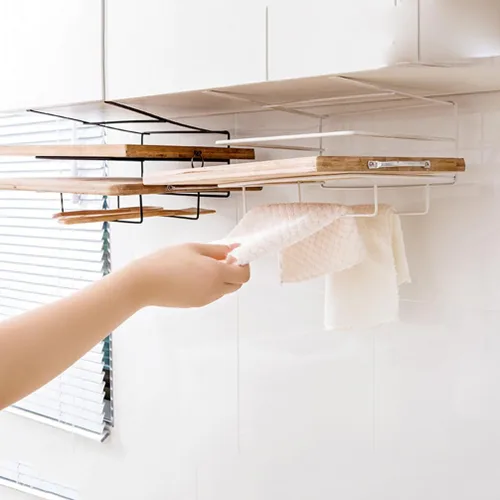 Miniatura 7 de Soporte para tabla de cortar montado en la pared, estantes de almacenamiento de cocina de hierro para una organización cómoda, ahorro de espacio