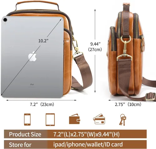 Miniatura 6 de Bolso de mensajero para hombre, bolso de cuero de grano completo para hombre, bolsos de hombro, bolsa cruzada para trabajo y negocios