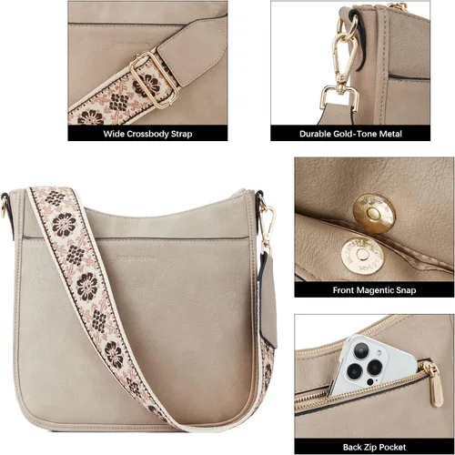 Miniatura 5 de BOSTANTEN - Bolsos bandolera para mujer, de cuero vegano moderno, estilo hobo, con correa ancha para el hombro