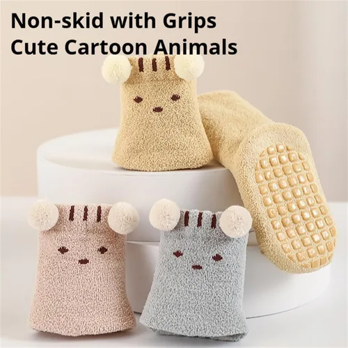 Miniatura 5 de Calcetines antideslizantes para bebés con agarres, calcetines gruesos y cálidos para niños y niñas, 5 pares
