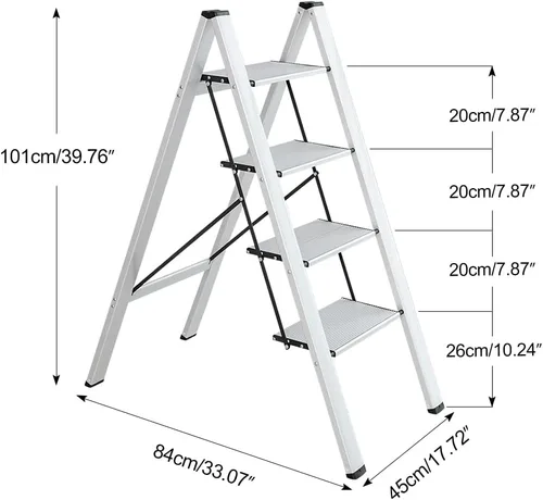 Miniatura 6 de Hershii Escalera plegable de aluminio para el hogar, ahorro de espacio, estante de almacenamiento con pedal ancho para el hogar, cocina, oficina, 4