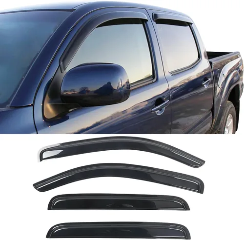Miniatura 2 de IKON MOTORSPORTS - Visera de ventana compatible con Toyota Tacoma de doble cabina 2005-2015, estilo delgado, humo, teñido de humo, lluvia, deflector