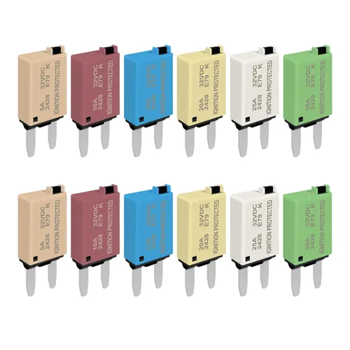 Kit de fusibles de reinicio manual ATM Mini fusibles de perfil bajo 5A, 10A, 15A, 20A, 25A, 30A para disyuntores automotrices de 32 V CC, fusibles