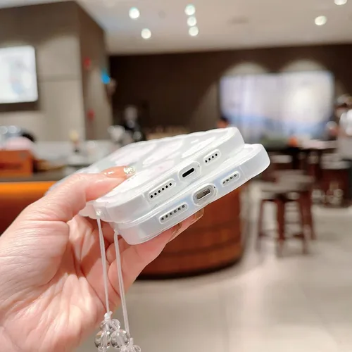 Miniatura 7 de Funda compatible con iPhone 11 Pro Max, bonito patrón de conejo melocotón de dibujos animados con bonito diseño de cadena para mujeres y niñas