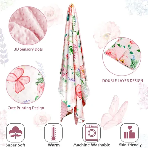 Miniatura 4 de Juego de ropa de cama, juego de cuna de 5 piezas, mariposas florales verdes, incluye manta, edredón, sábana bajera, falda de cuna, apilador